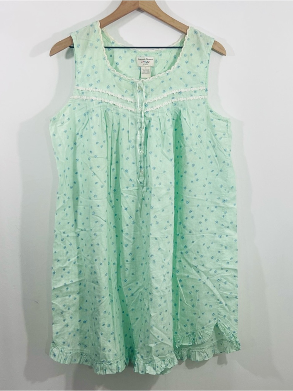 Amanda Stewart Sleeveless Beautiful Minty Button Relax Fit Sleep Dress Feminine